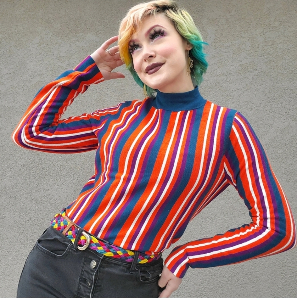Victor Glemaud Colorful Striped Long Sleeve Top Stylish